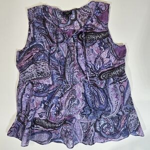 Talbots Peplum Blouse Womens Size Small Purple Blue Paisley Boho Sleeveless Top